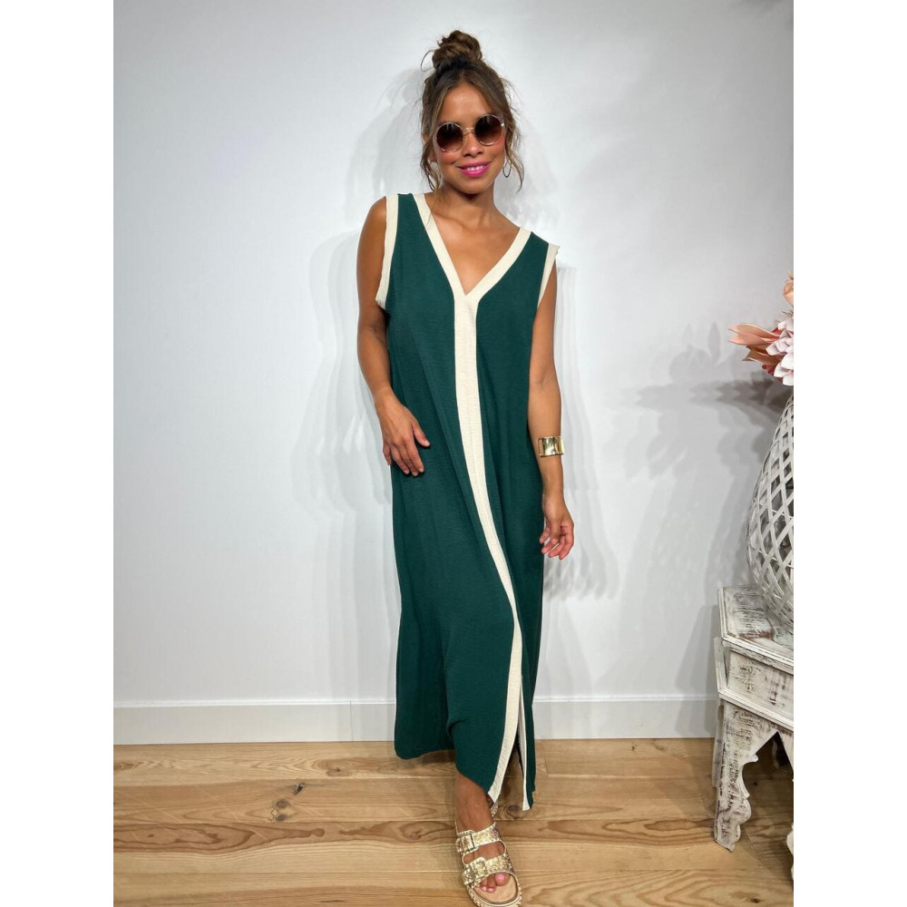 Vestido Ribetes a Contraste TANGLE Verde Pino HEVE Vestido Ribetes a Contraste TANGLE Verde Pino HEVE