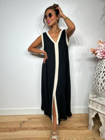 Vestido Ribetes a Contraste TANGLE Negro heve