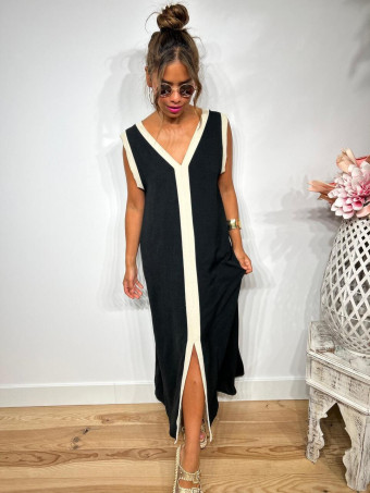 Vestido Ribetes a Contraste TANGLE Negro heve