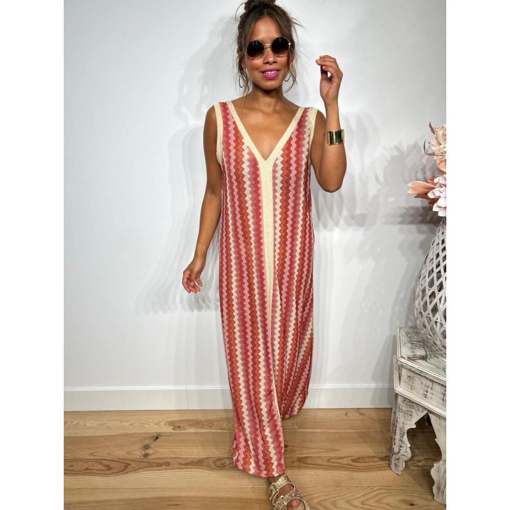 Vestido Lurex Estampado Zigzag HAYSEED Coral heve Vestido Lurex Estampado Zigzag HAYSEED Coral heve