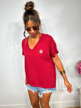 Camiseta Algodón Estrella Glitter STARLETT Burdeos heve