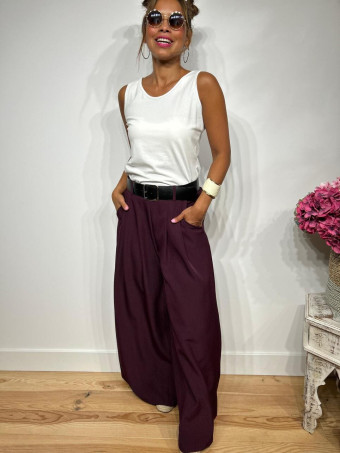 Pantalón Palazzo Cinturón CHARMELLIE Berenjena heve