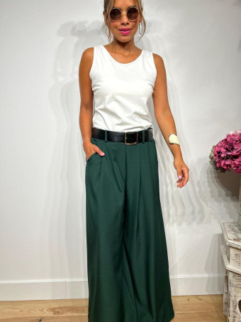 Pantalón Palazzo Cinturón CHARMELLIE Verde Pino heve