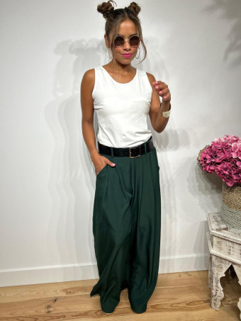 Pantalón Palazzo Cinturón CHARMELLIE Verde Pino heve