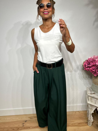 Pantalón Palazzo Cinturón CHARMELLIE Verde Pino heve