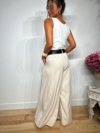 Pantalón Palazzo Cinturón CHARMELLIE Beige heve