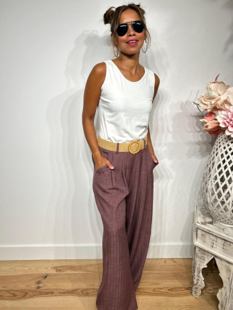 Pantalón Palazzo Cinturón Rafia KOTLIN Berenjena HEVE