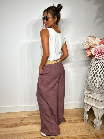 Pantalón Palazzo Cinturón Rafia KOTLIN Berenjena HEVE