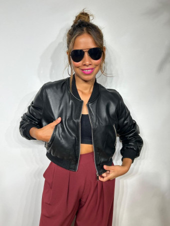 Bomber Cropped Polipiel FEBILA Negro HEVE