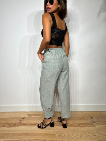Pantalón Efecto Lino LUDWYSE Verde Menta HEVE