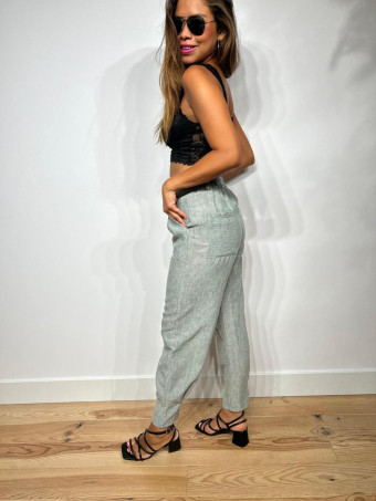 Pantalón Efecto Lino LUDWYSE Verde Menta HEVE