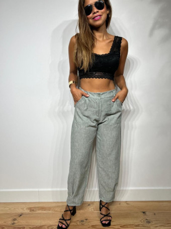Pantalón Efecto Lino LUDWYSE Verde Menta HEVE