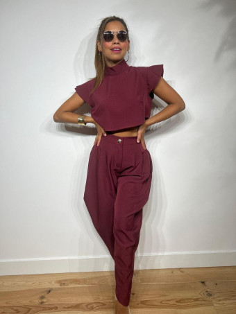 Conjunto Top y Pantalón AURAH Burdeos HEVE