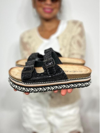Sandalia Strass Hebillas SYLTER Negro HEVE