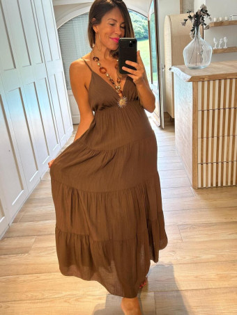 Vestido Paneles Broche Sol ZAELITH Marrón HEVE