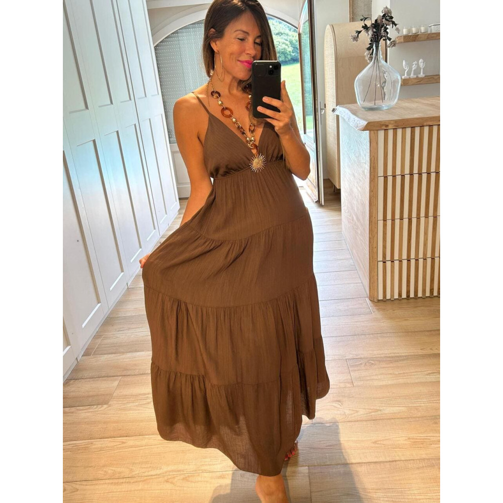 Vestido Paneles Broche Sol ZAELITH Marrón HEVE