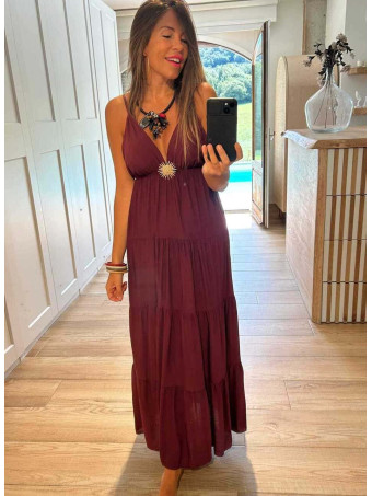 Vestido Paneles Broche Sol ZAELITH Burdeos HEVE