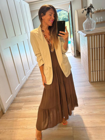 Vestido Paneles Broche Sol ZAELITH Marrón HEVE