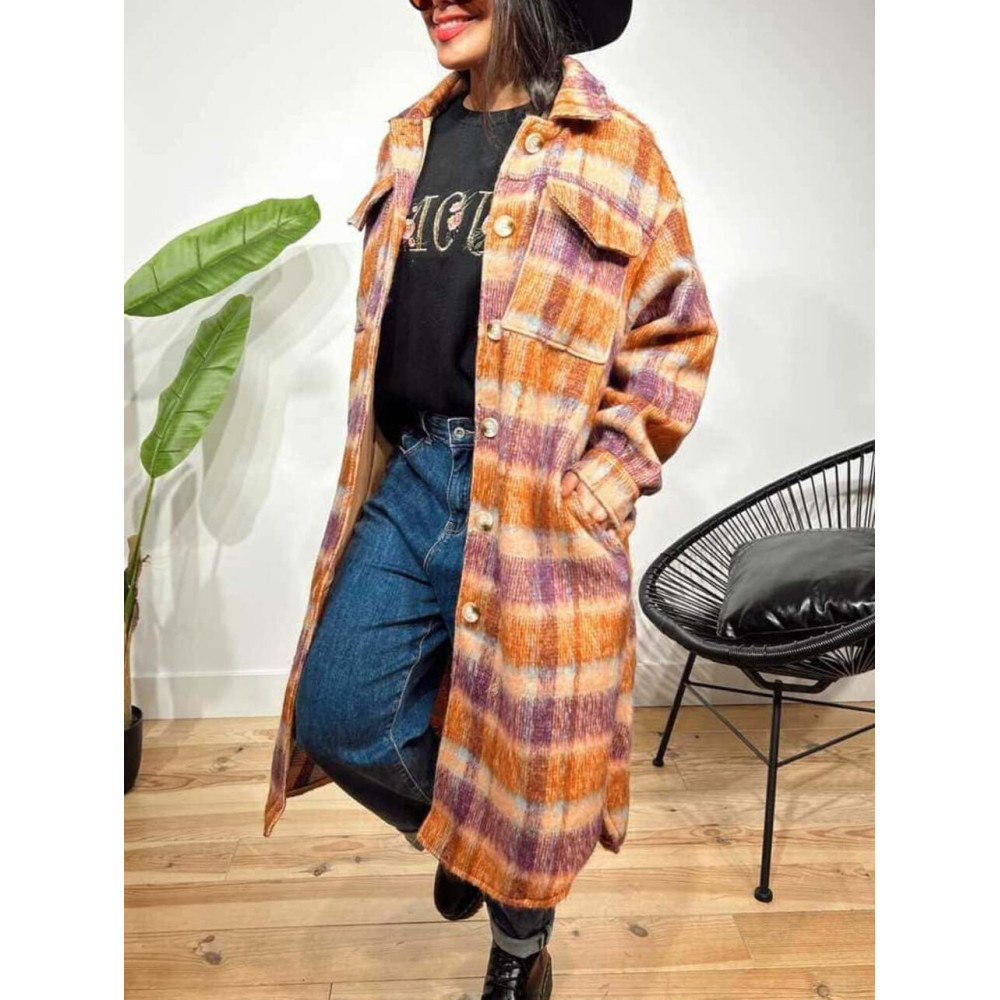 Sobrecamisa Larga Cuadros HARMATTAN Terracota HEVE Sobrecamisa Larga Cuadros HARMATTAN Terracota HEVE
