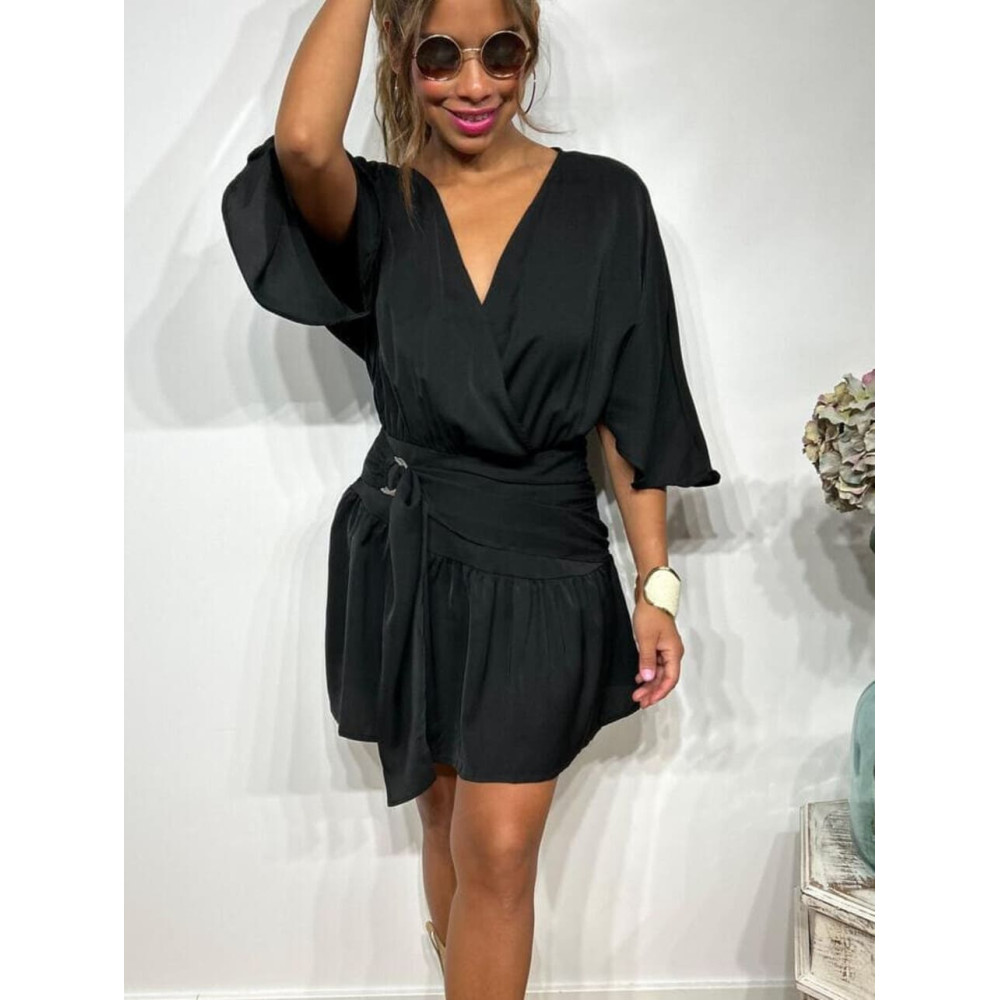 Vestido Corto Cruzado SOUKA Negro HEVE Vestido Corto Cruzado SOUKA Negro HEVE