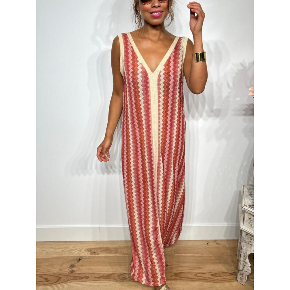 Vestido Lurex Estampado Zigzag HAYSEED Coral HEVE