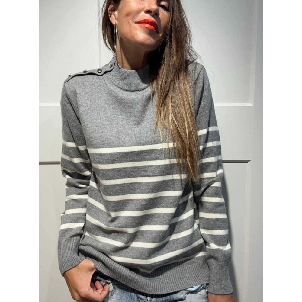 Punto Rayas con Botones THALYNNE Gris HEVE Punto Rayas con Botones THALYNNE Gris HEVE