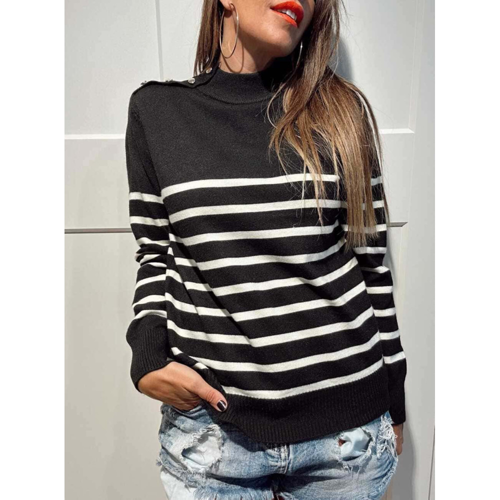 Punto Rayas con Botones THALYNNE Negro HEVE Punto Rayas con Botones THALYNNE Negro HEVE