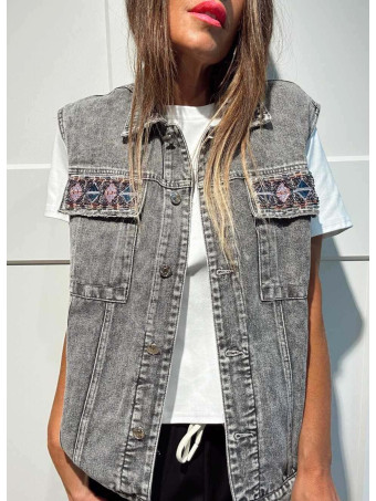 Chaleco Vaquero Strass NAYZARA Gris HEVE