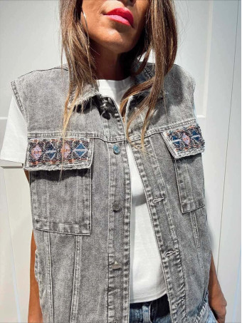 Chaleco Vaquero Strass NAYZARA Gris HEVE