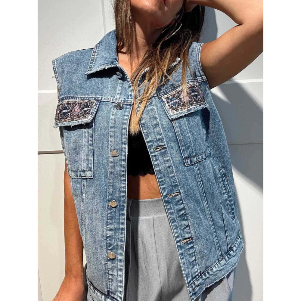Chaleco Vaquero Strass NAYZARA Blue Jean HEVE Chaleco Vaquero Strass NAYZARA Blue Jean HEVE