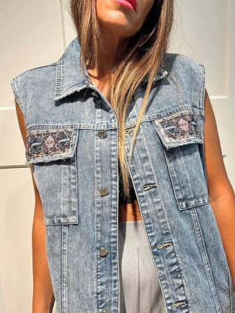 Chaleco Vaquero Strass NAYZARA Blue Jean HEVE