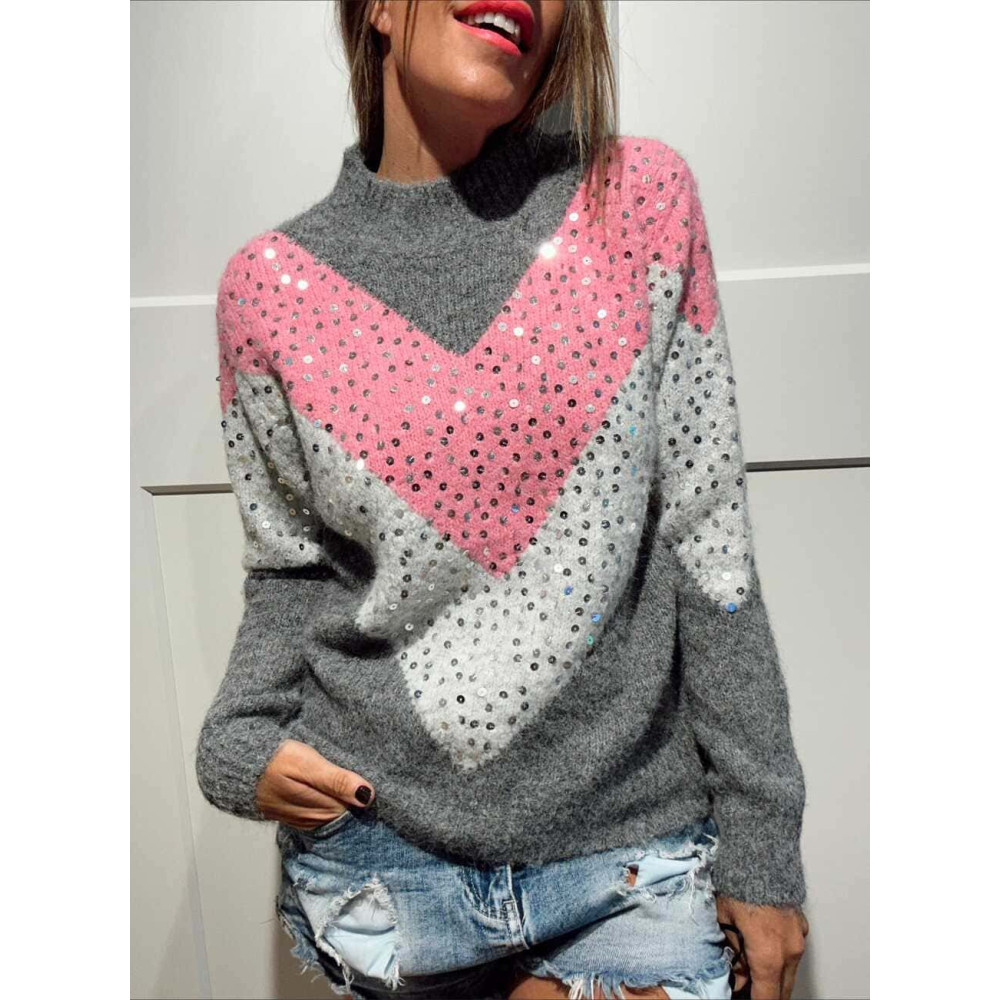 Jersey Chevron Lentejuelas KALIVE Gris Plomo HEVE
