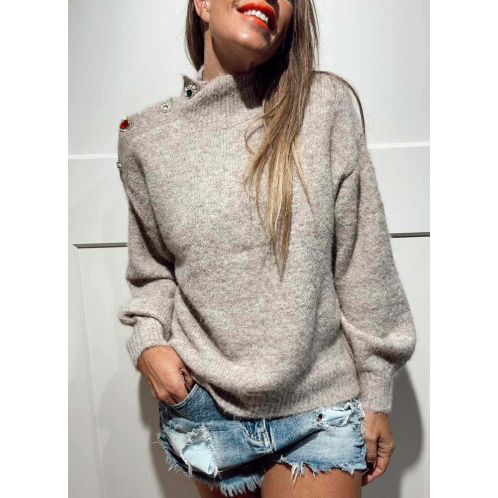 Jersey Botones Joya ORLENA Taupe HEVE Jersey Botones Joya ORLENA Taupe HEVE