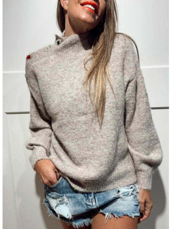 Jersey Botones Joya ORLENA Taupe HEVE