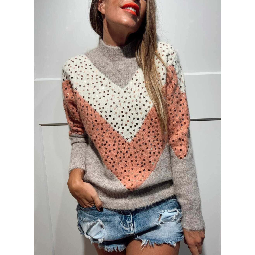 Jersey Chevron Lentejuelas KALIVE Taupe HEVE