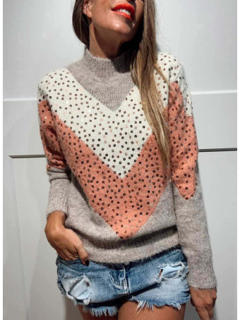 Jersey Chevron Lentejuelas KALIVE Taupe HEVE
