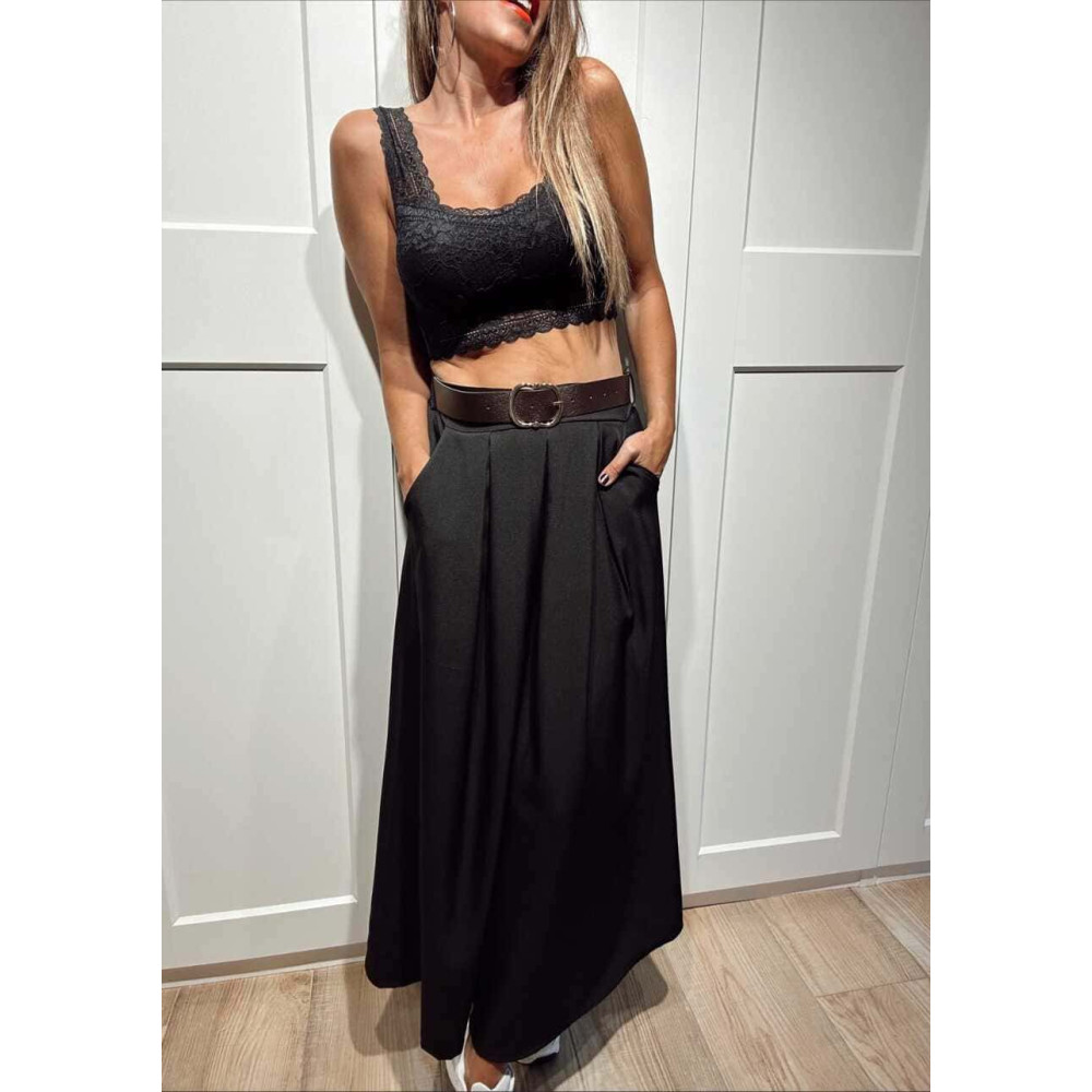 Falda Larga con Cinturón MIRENAI Negro HEVE Falda Larga con Cinturón MIRENAI Negro HEVE