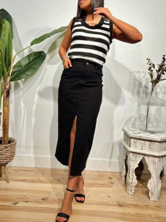 Falda Larga Denim RANSOM Negro EXTRA SMALL (XS) HEVE