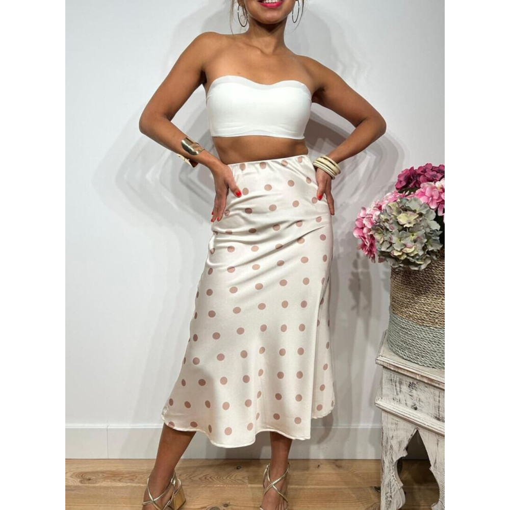 Falda Satinada Lunares POETIREY Beige/Camel HEVE