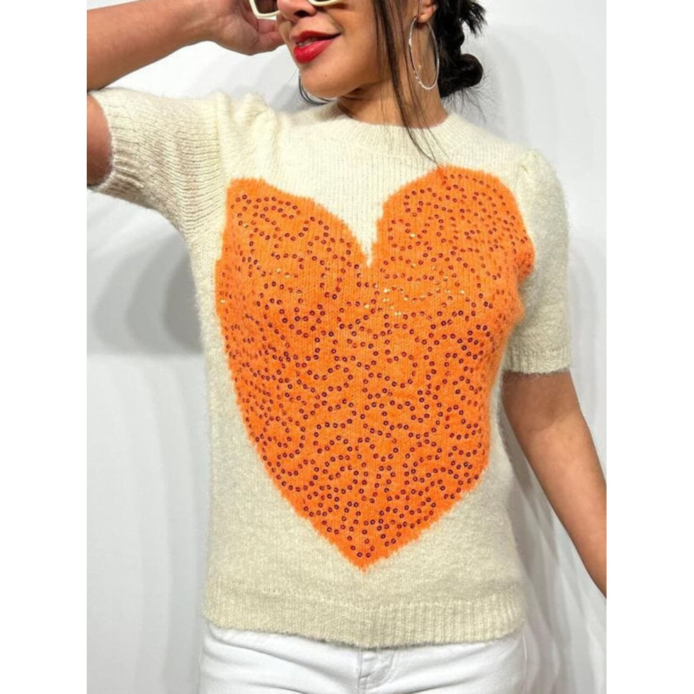 Punto Manga Corta Corazón BEATLOVE Beige HEVE