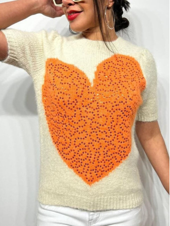 Punto Manga Corta Corazón BEATLOVE Beige HEVE