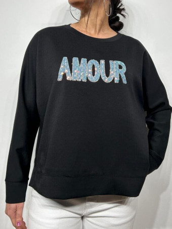 Sudadera Soft Touch Strass AMOUR Negro HEVE
