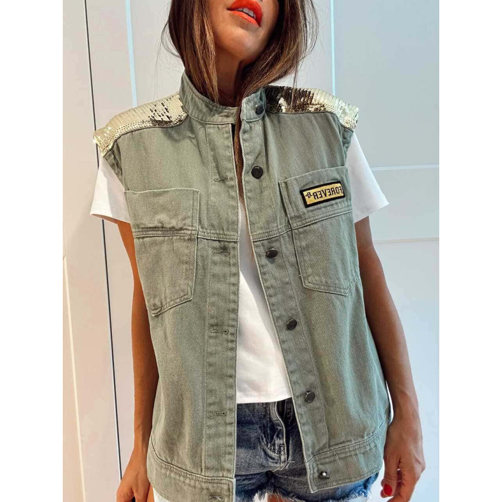 Chaleco Vaquero Lentejuelas AUVREL Khaki HEVE Chaleco Vaquero Lentejuelas AUVREL Khaki HEVE