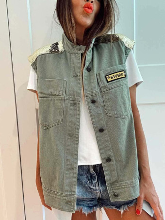 Chaleco Vaquero Lentejuelas AUVREL Khaki HEVE