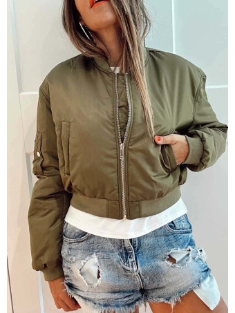 Bomber Cropped Nylon NAPZER Verde Militar HEVE