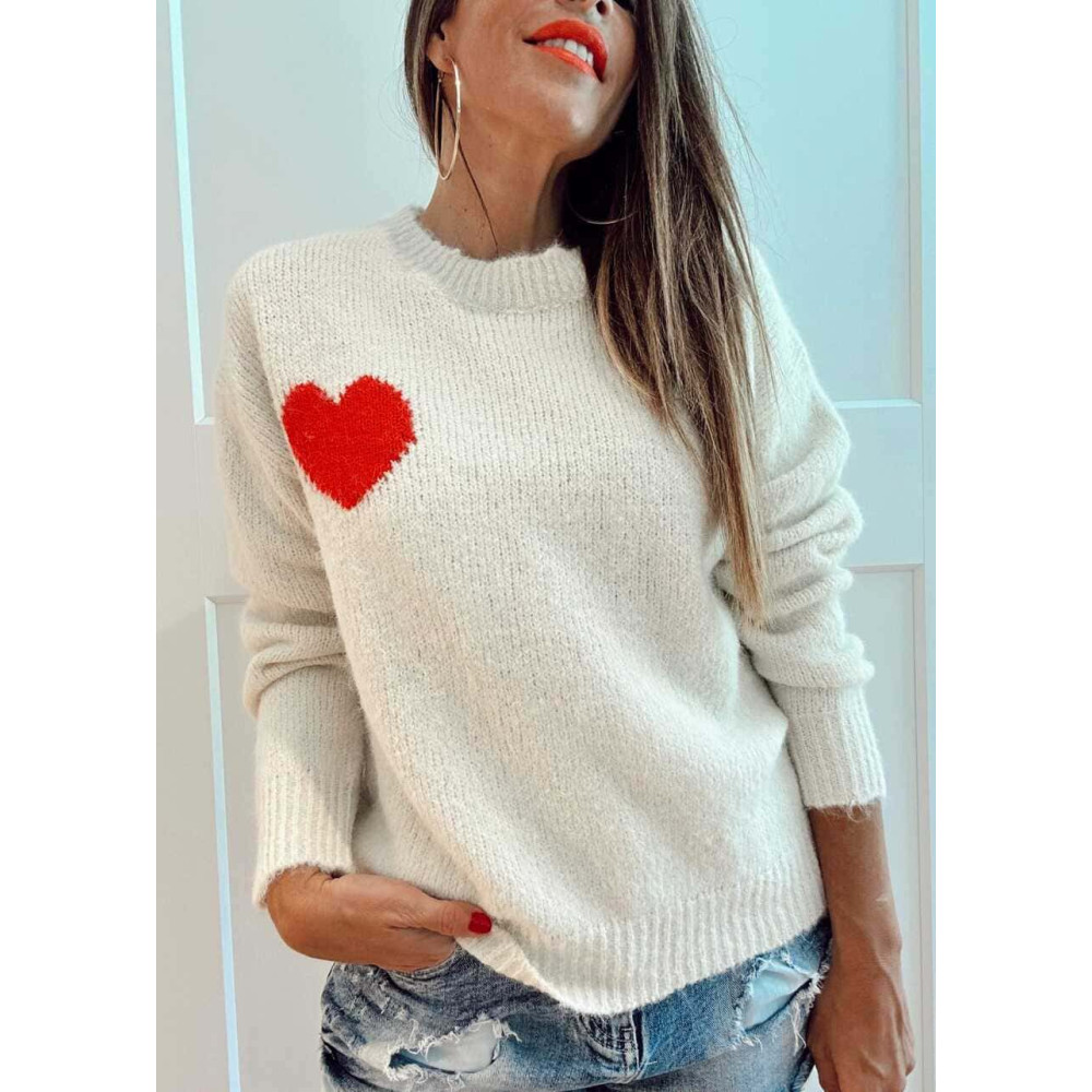 Jersey Punto Corazón AMOUR Beige HEVE