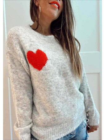 Jersey Punto Corazón AMOUR Gris HEVE