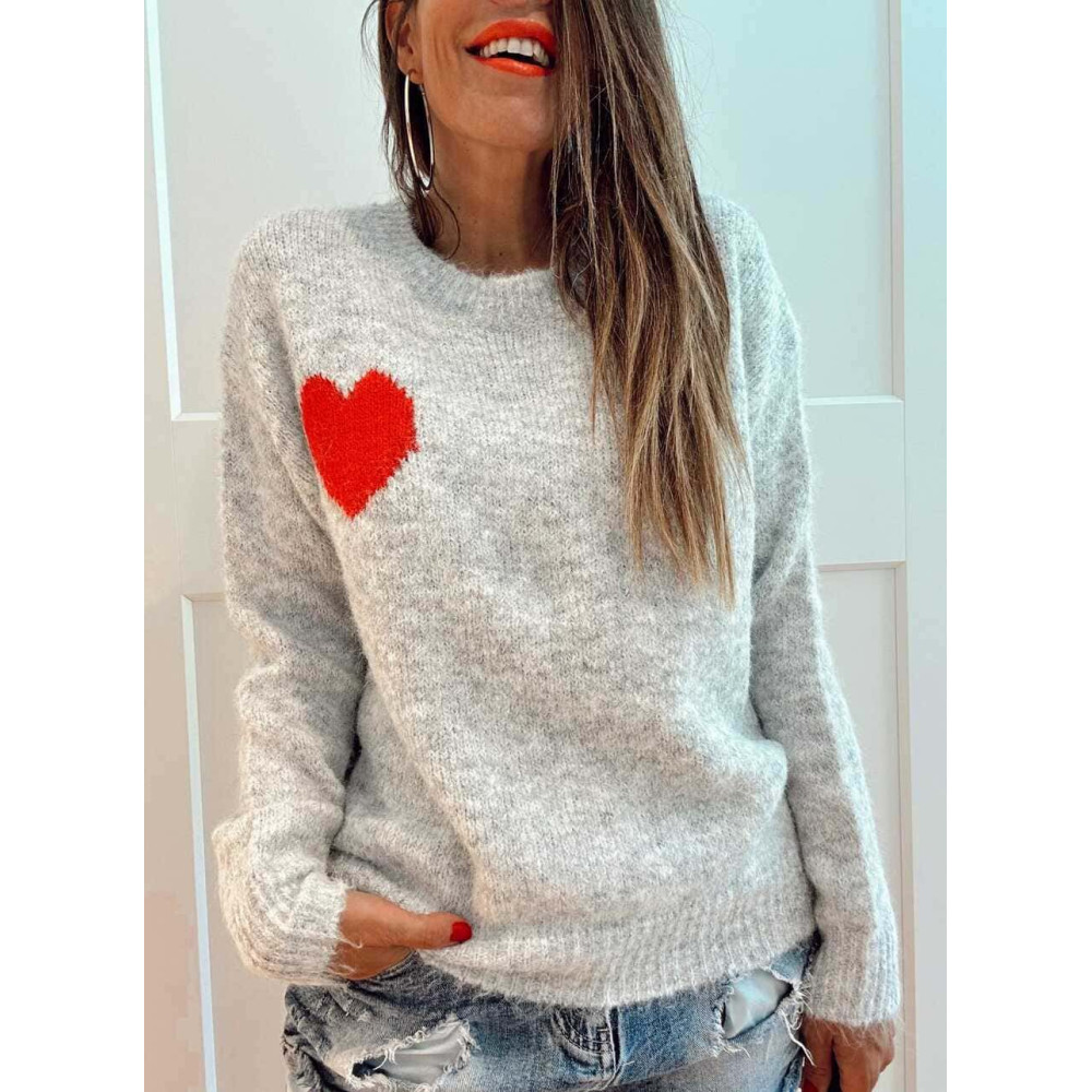 Jersey Punto Corazón AMOUR Gris HEVE