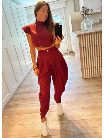 Conjunto Top y Pantalón AURAH Burdeos HEVE