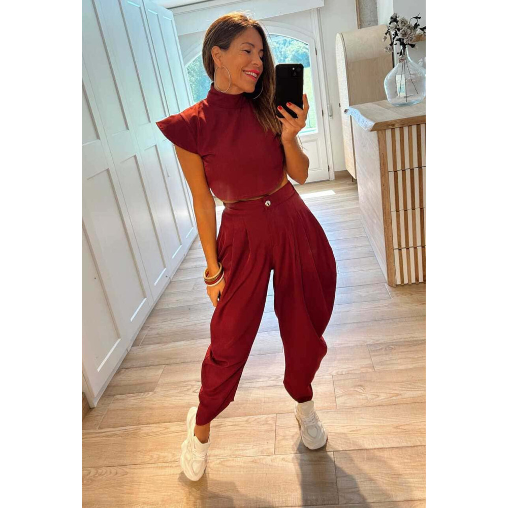 Conjunto Top y Pantalón AURAH Burdeos HEVE
